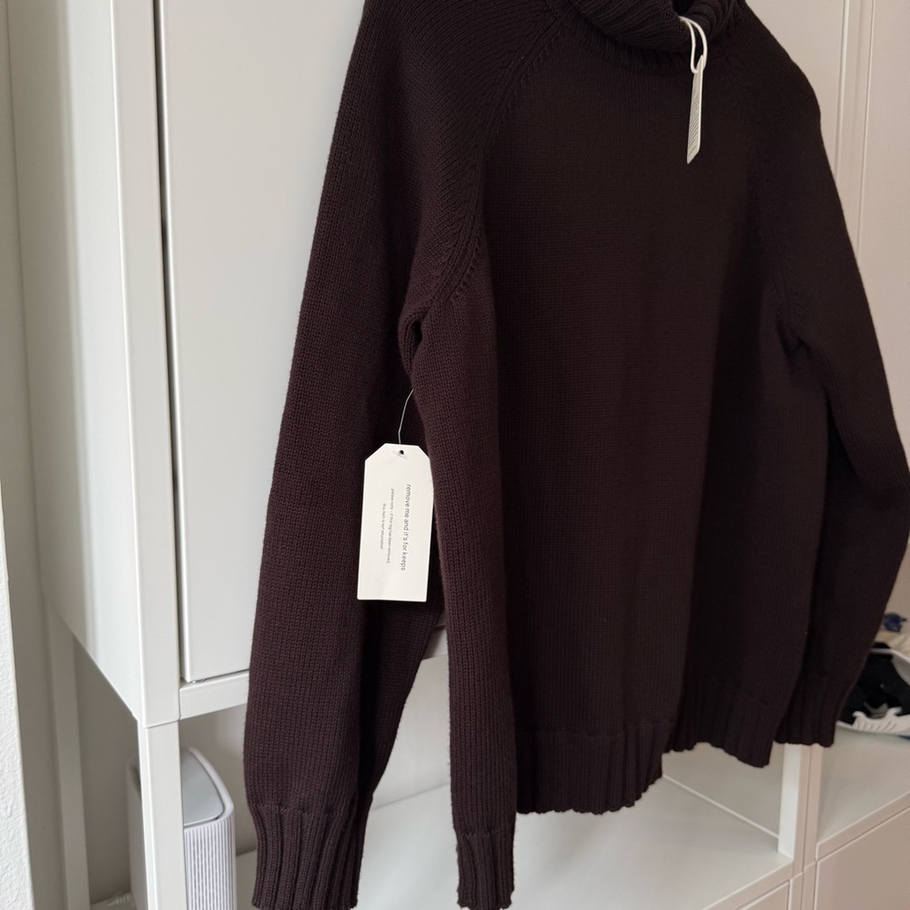DONNI Cotton Cashmere Turtleneck Sweater in Espresso Brown - Picture 7 of 9